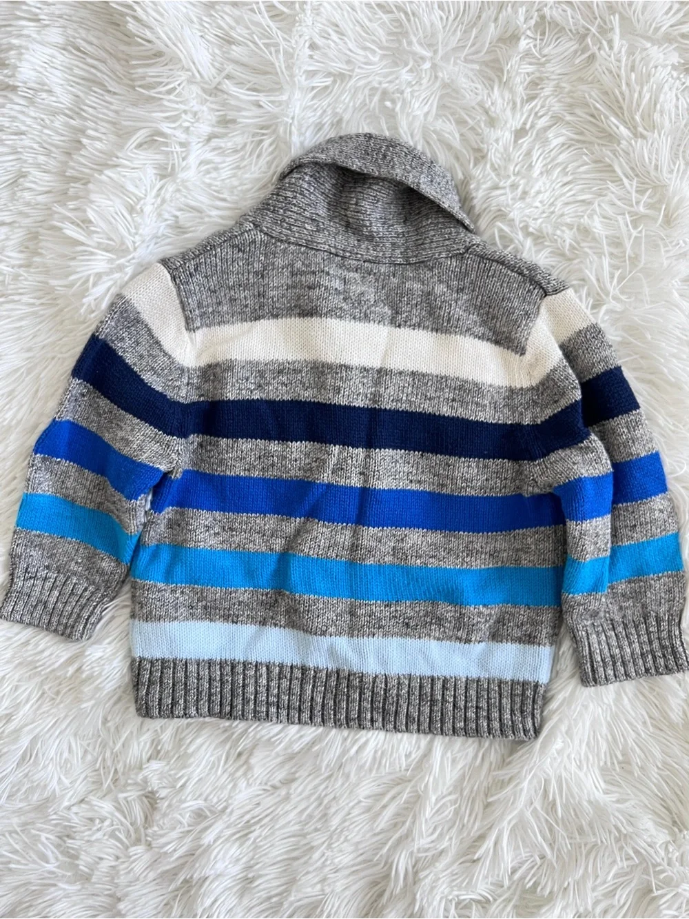 GAP Grey Shawl Collar Cardigan with Blue Stripes